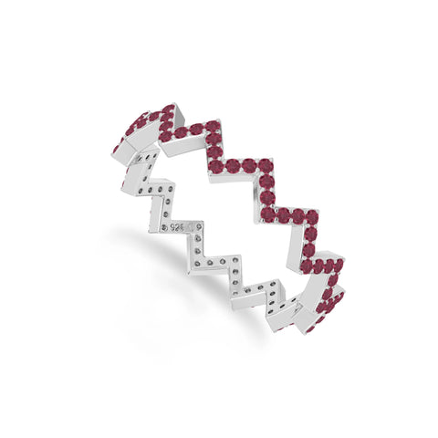 natural ruby zig-zag wedding band rings in sterling silver 