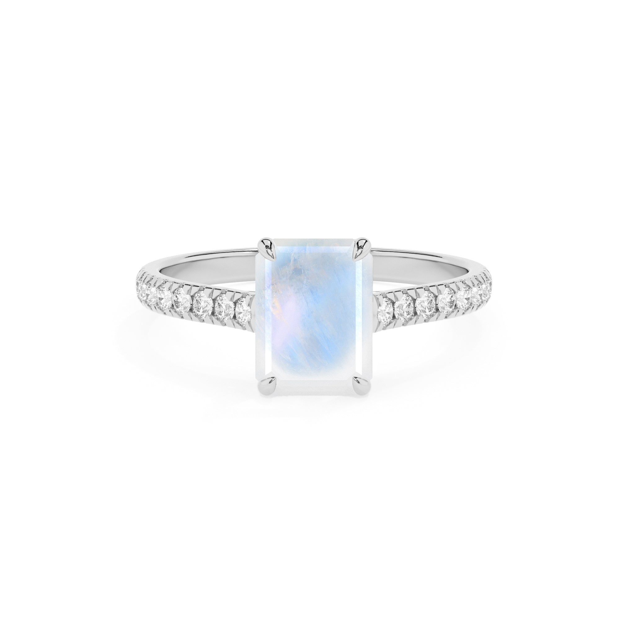 natural rainbow-moonstone emerald half eterity solitaire engagement ring