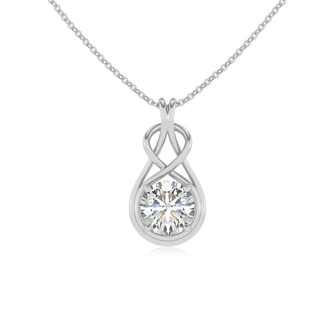 lab grown moissanite round shape solitaire infinity knot pendant necklace