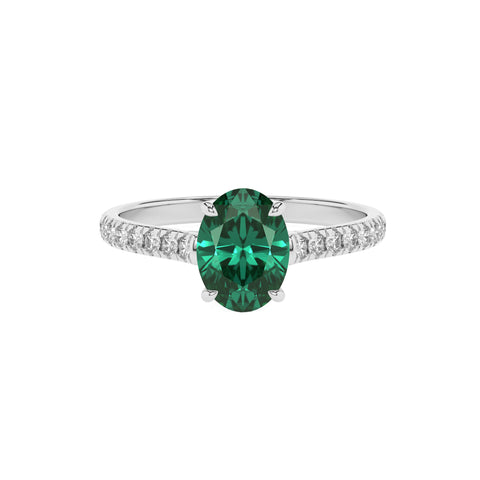 lab-grown emerald oval half eterity solitaire engagement ring