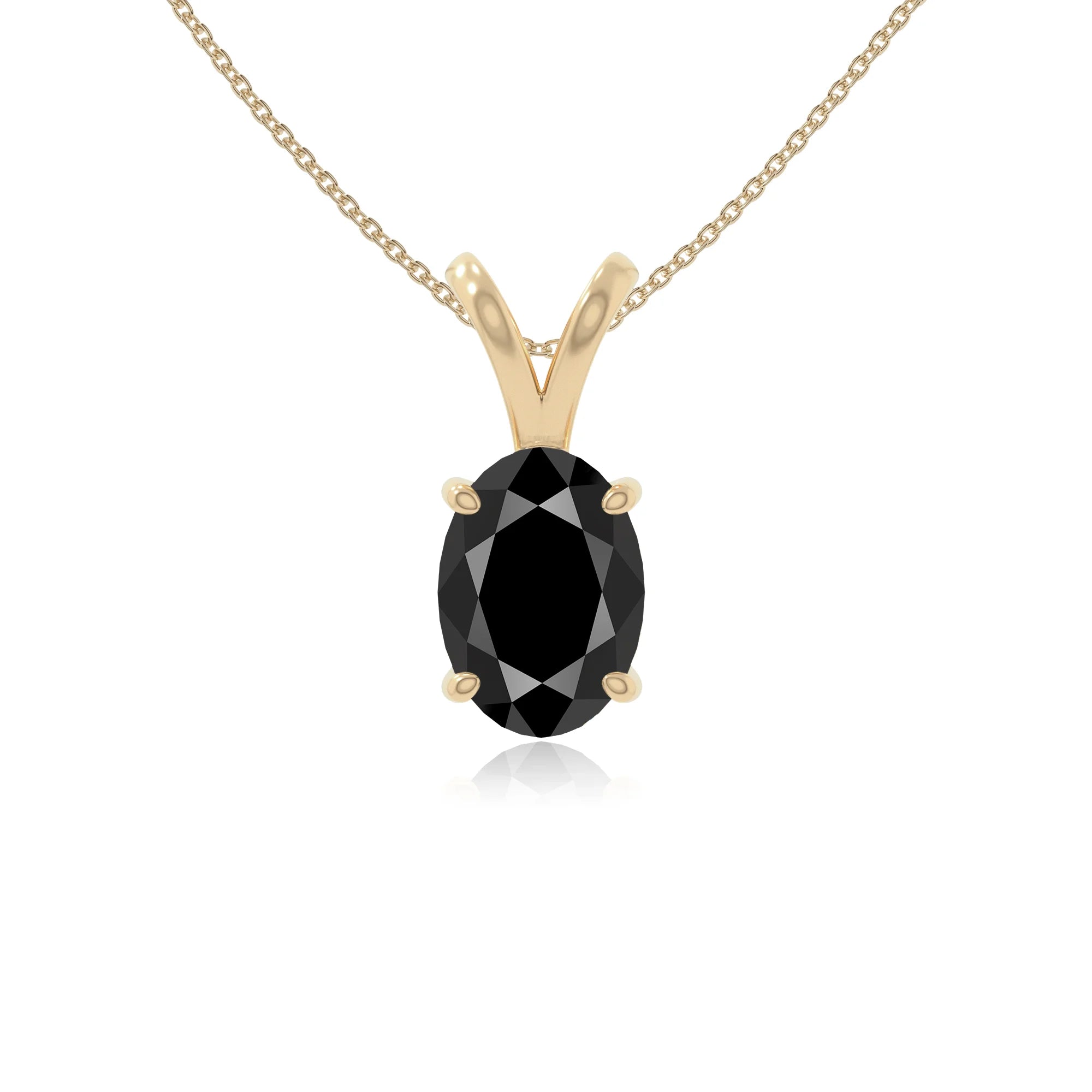 natural black-onyx v-bale solitaire necklaces in yellow gold vermeil 