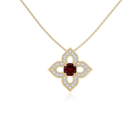 natural garnet 4 petal flower necklaces in yellow gold vermeil 
