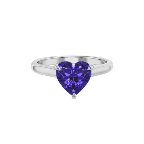 lab grown tanzanite heart solitaire engagement ring