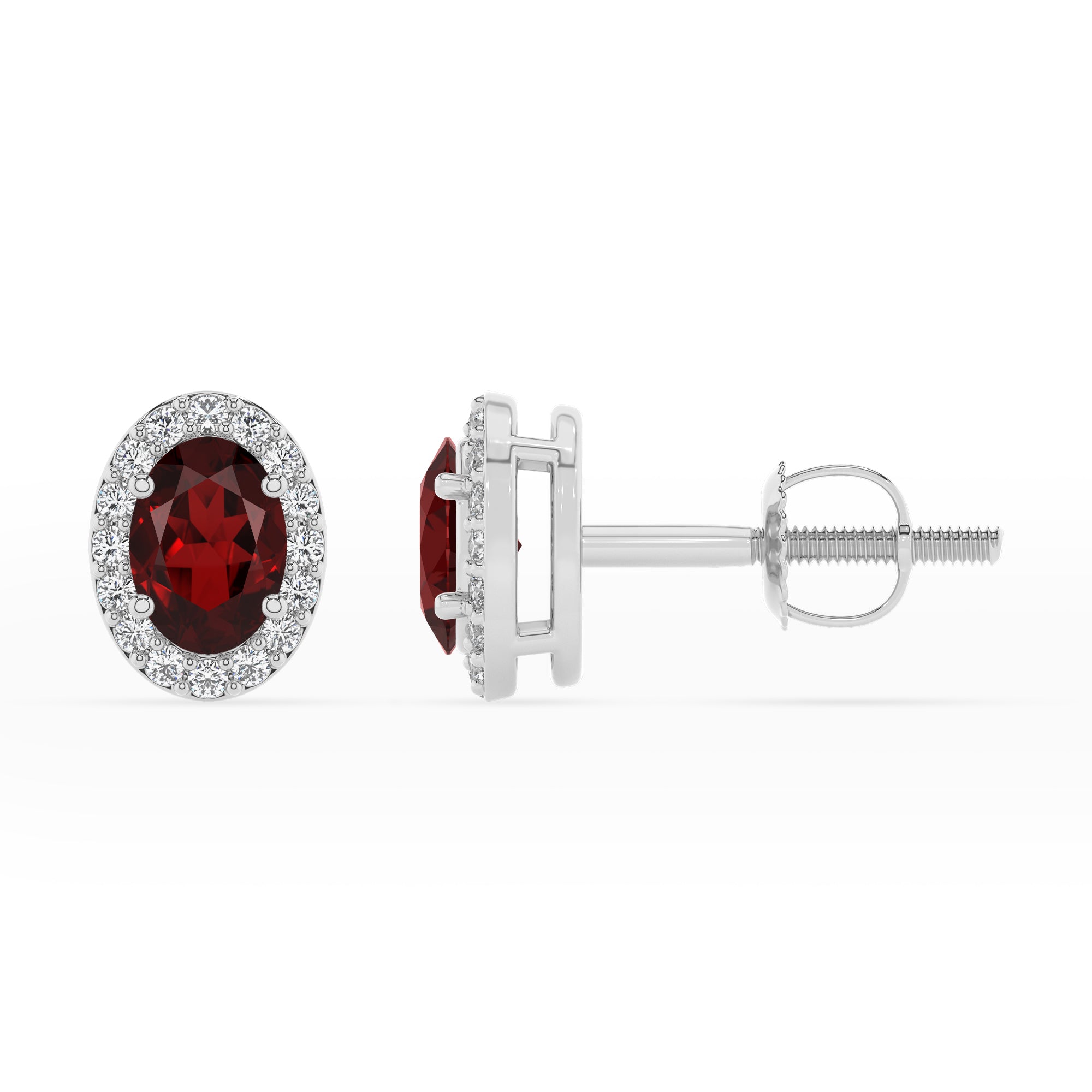 natural garnet oval stud earrings with moissanite 