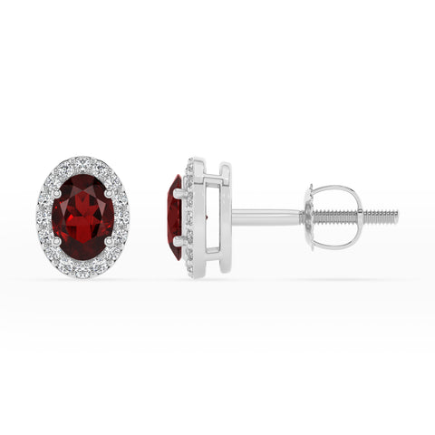 natural garnet oval stud earrings with moissanite 