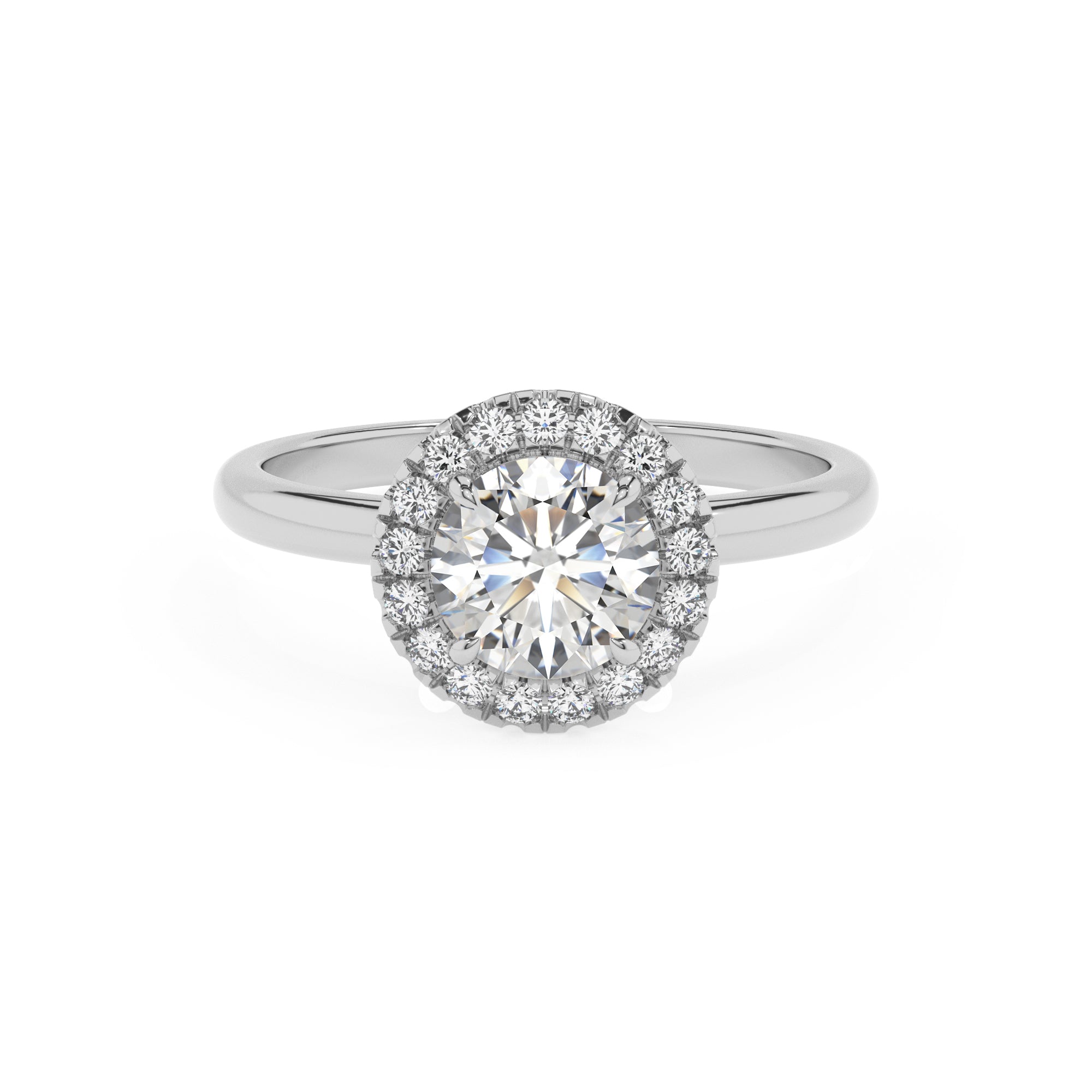 lab-grown moissanite round halo solitaire engagement ring