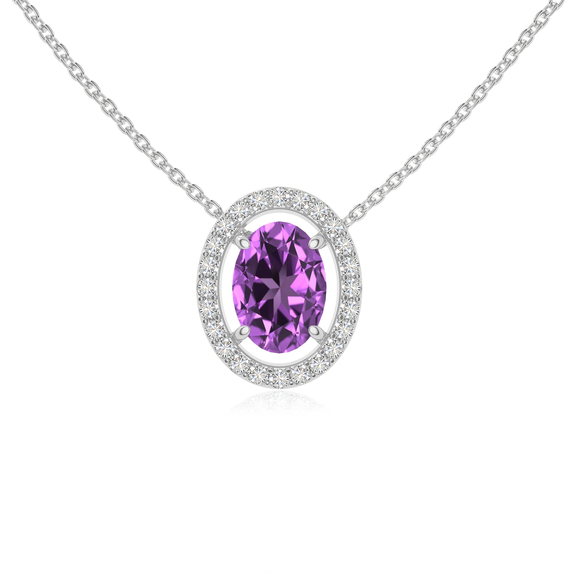natural amethyst solitaire halo necklaces in sterling silver 