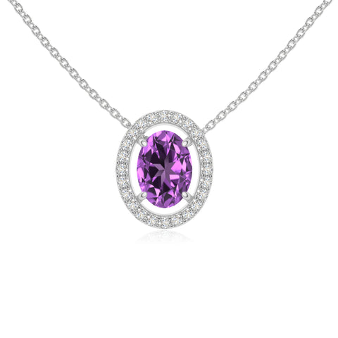 natural amethyst solitaire halo necklaces in sterling silver 