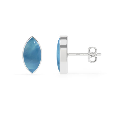 natural larimar marquise shape stud earrings