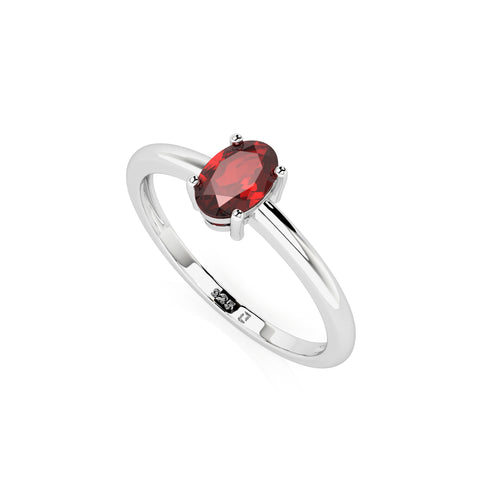 red garnet oval cut stackable prong-set ring