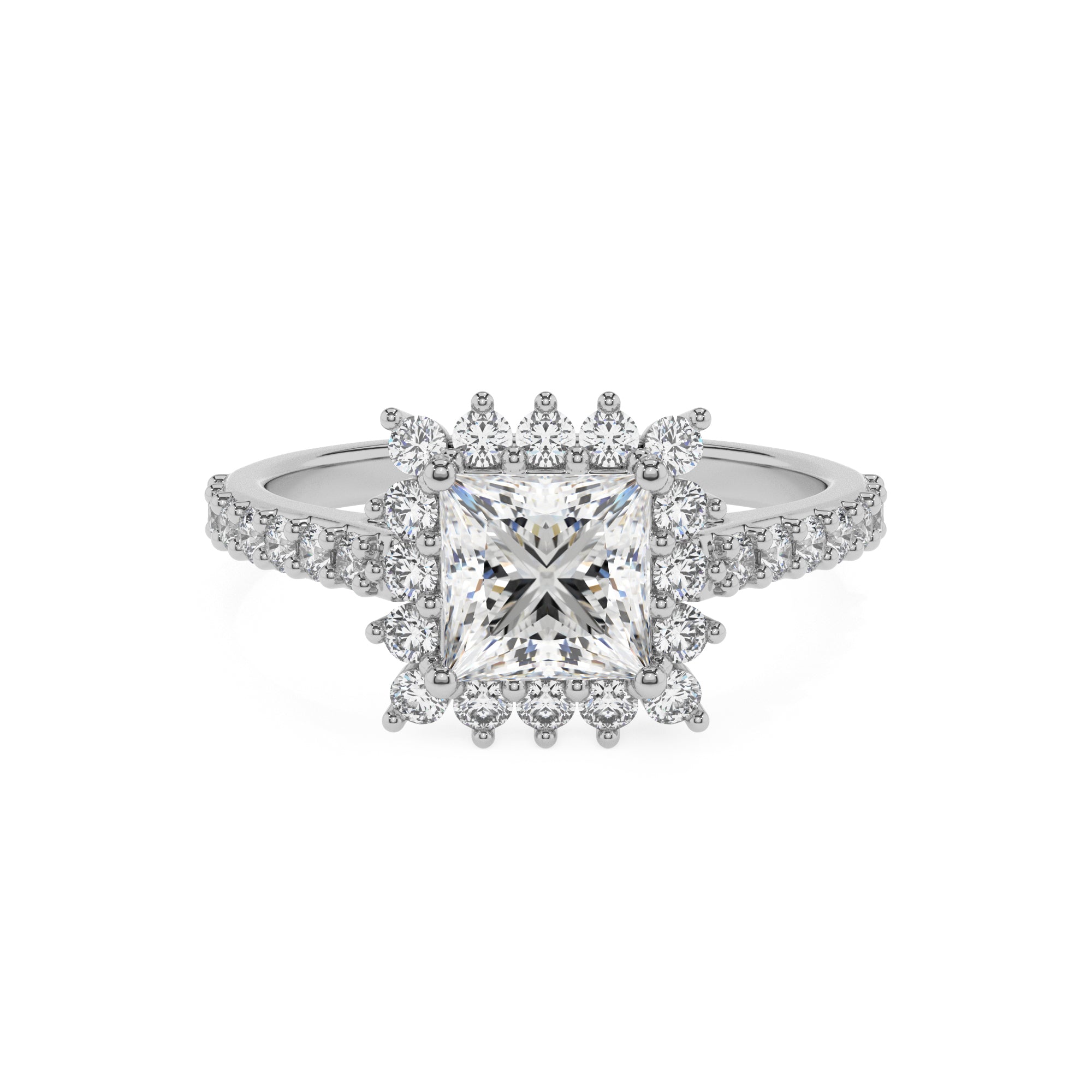 lab-grown moissanite princess half eterity halo solitaire engagement ring