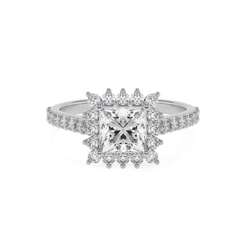 lab-grown moissanite princess half eterity halo solitaire engagement ring