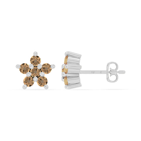 natural citrine flower stud earrings in sterling silver 