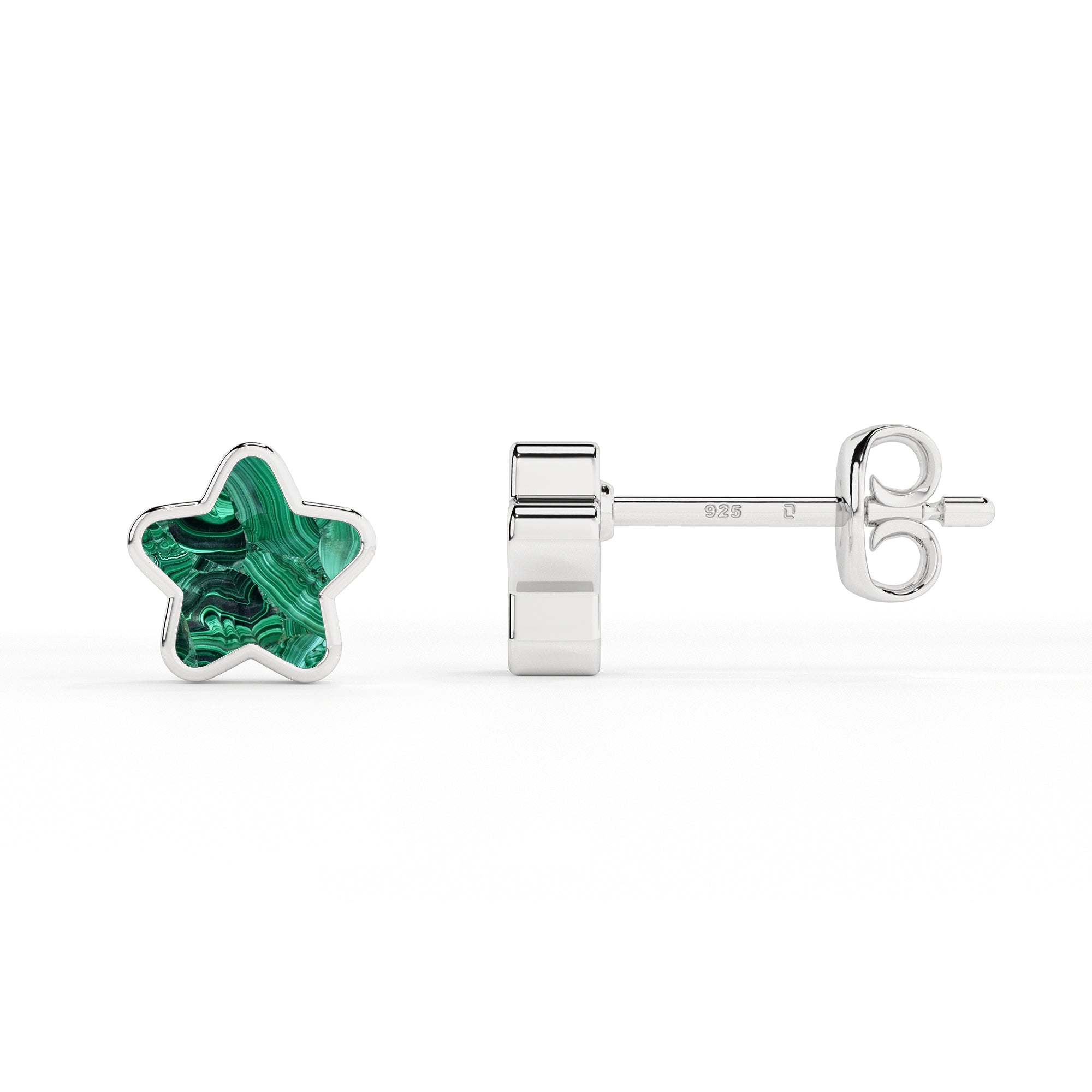 natural malachite star shape stud earrings