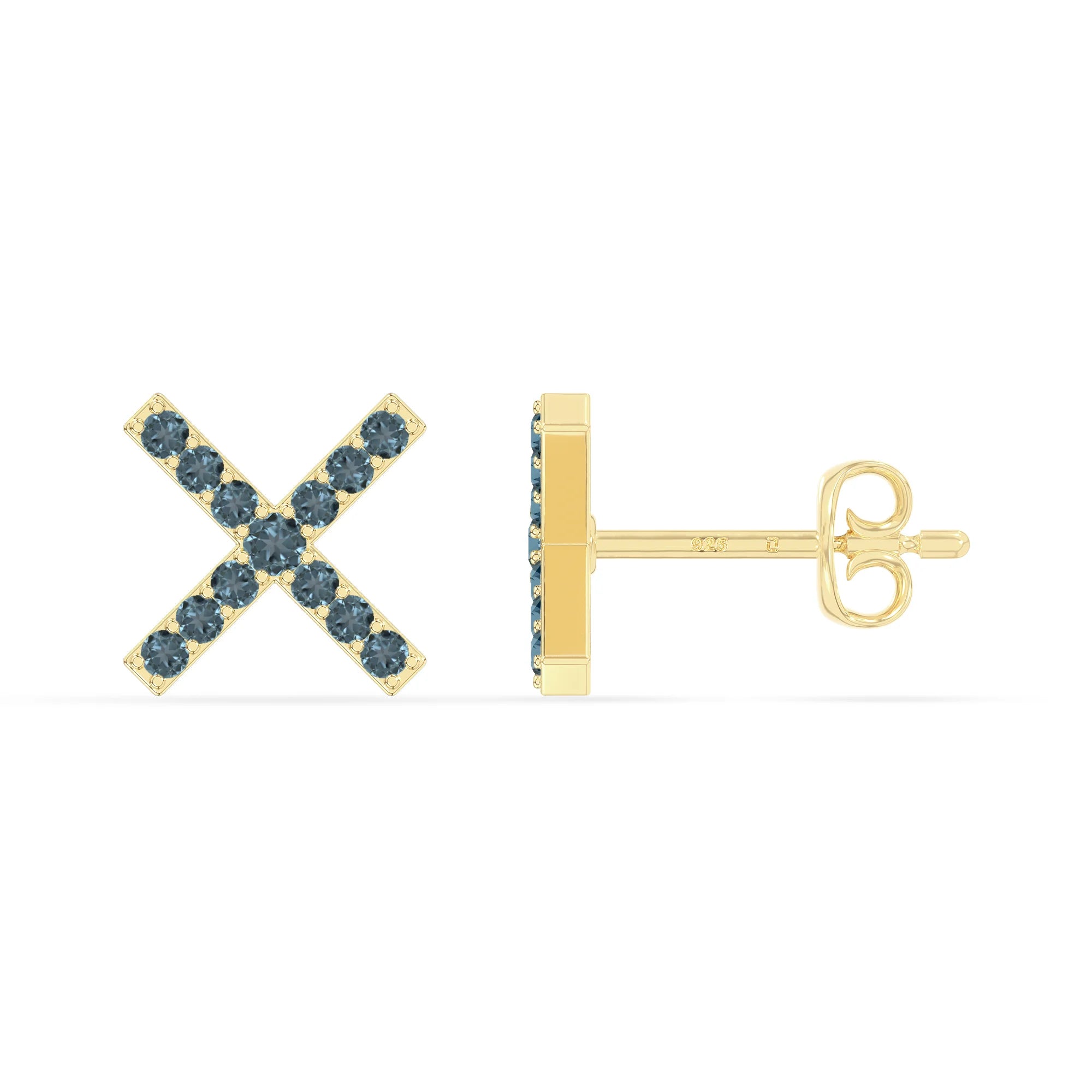natural london-blue-topaz x stud earrings in yellow gold vermeil 