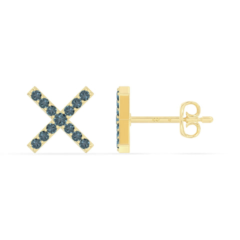 natural london-blue-topaz x stud earrings in yellow gold vermeil 