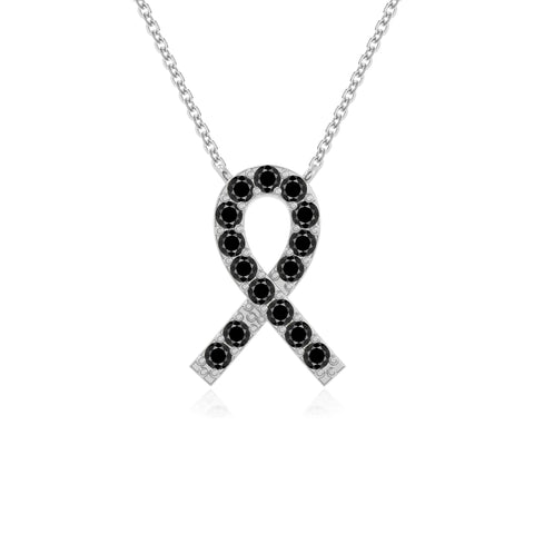 natural black onyx cancer ribbon necklaces in sterling silver 