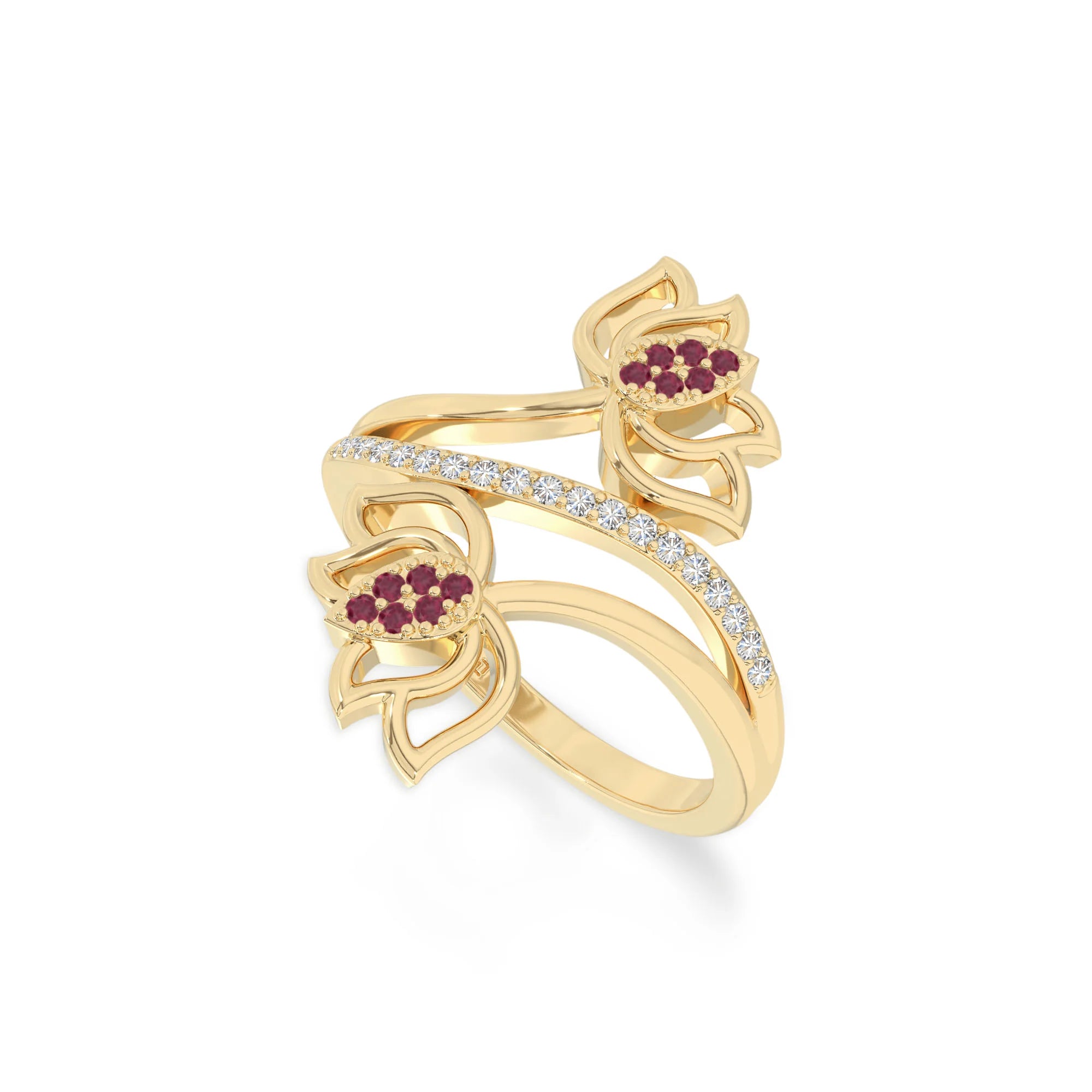 natural ruby lotus blossom rings in yellow gold vermeil