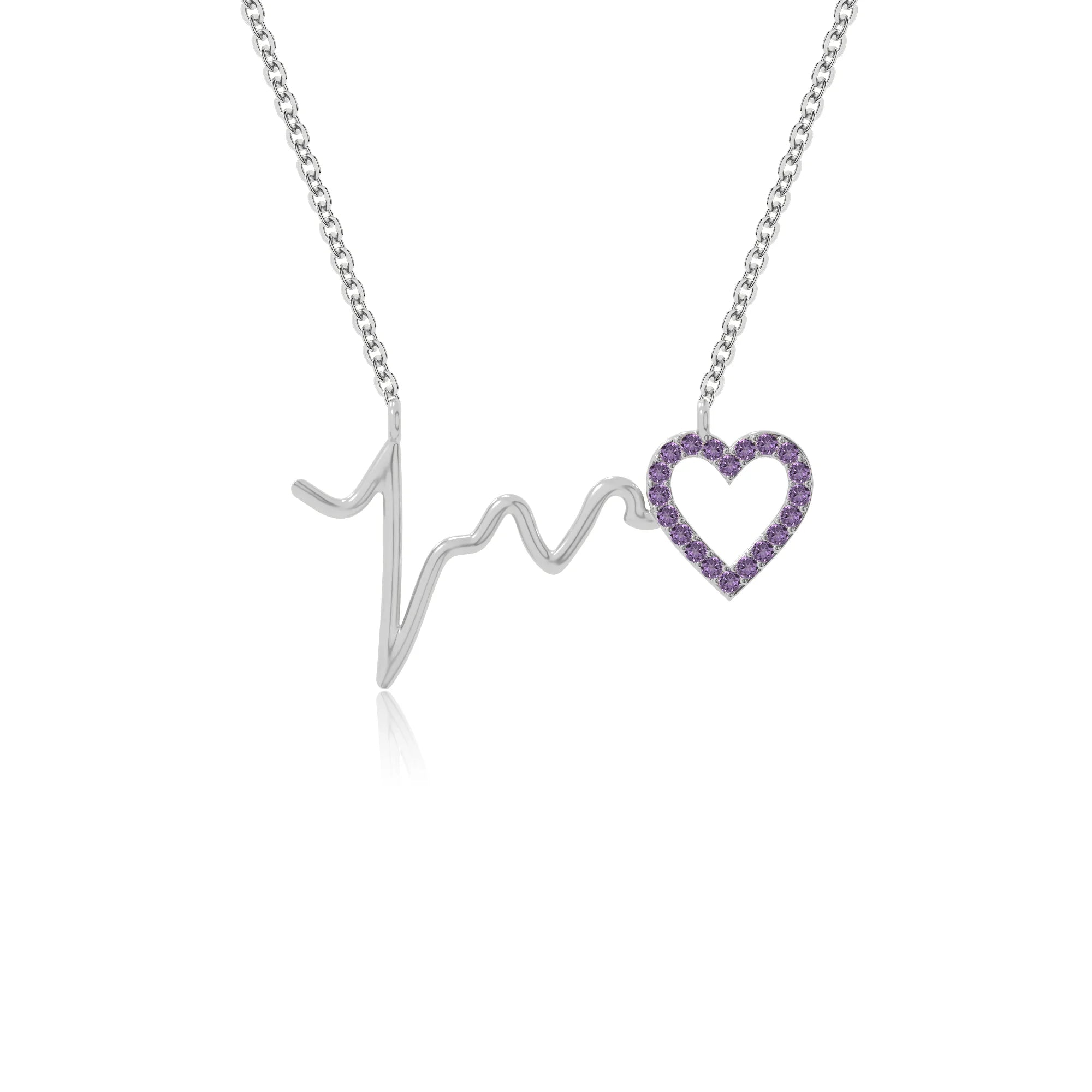 natural amethyst heartbeat necklaces in sterling silver 