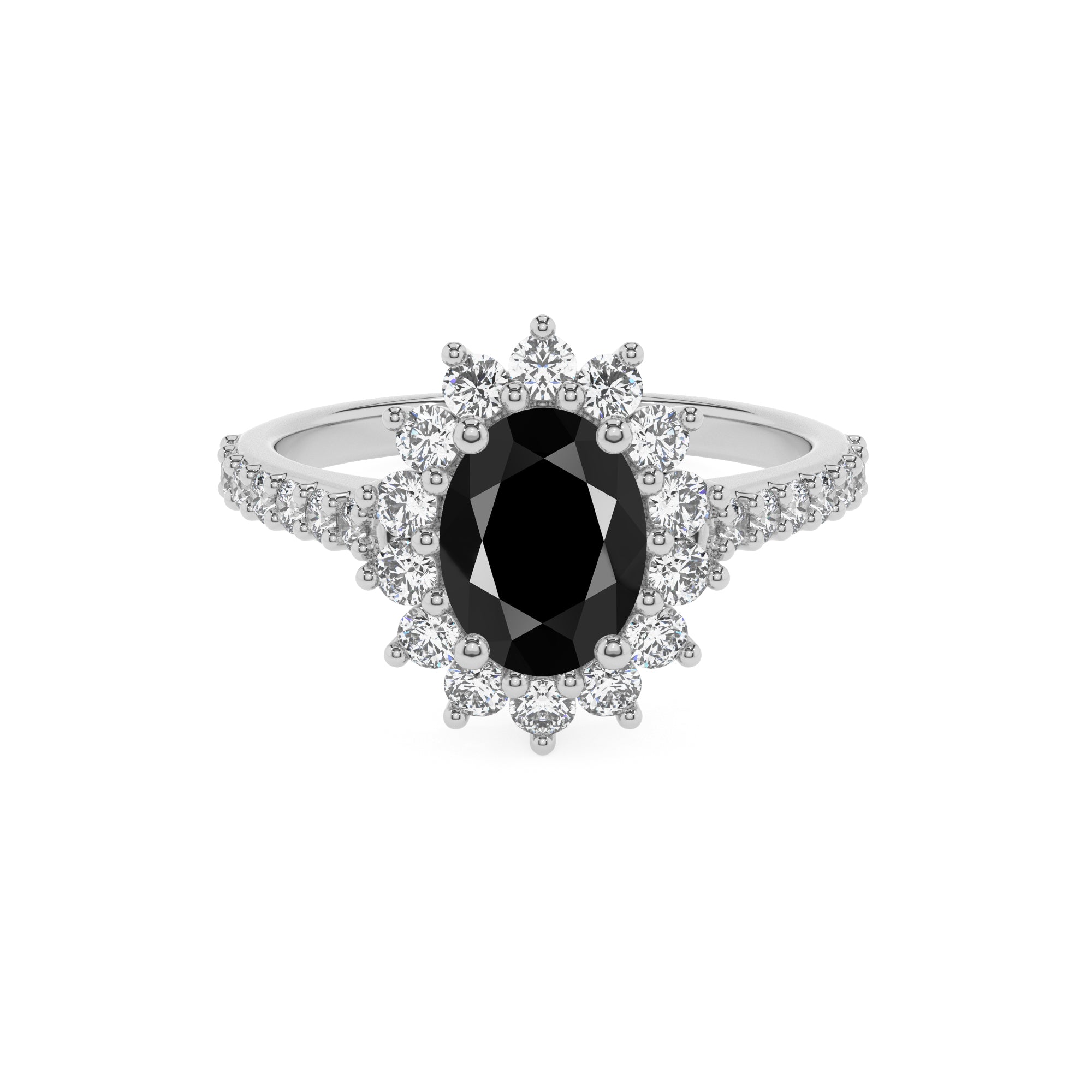 natural black-onyx oval half eterity halo solitaire engagement ring