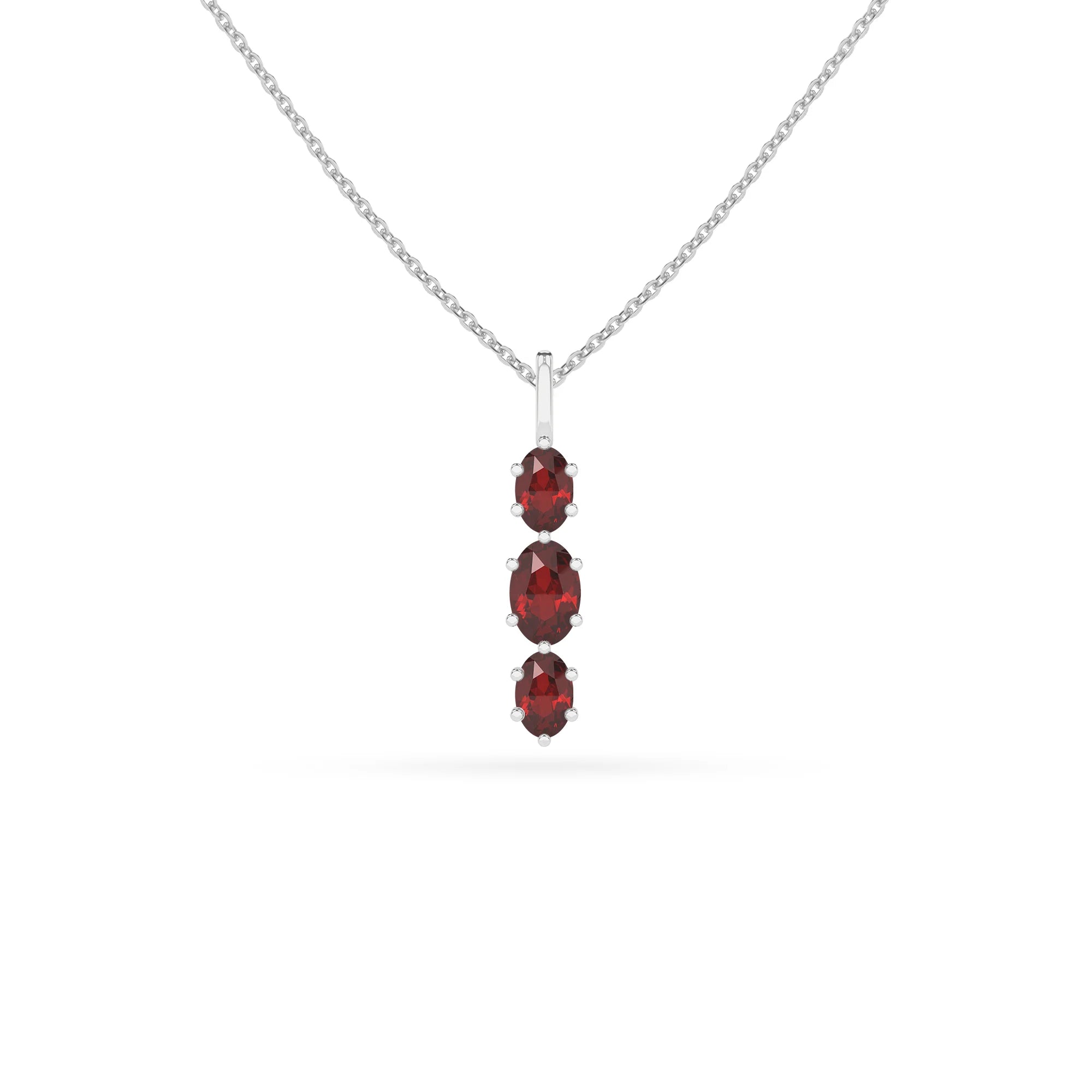 natural red-garnet oval shape pendant necklace