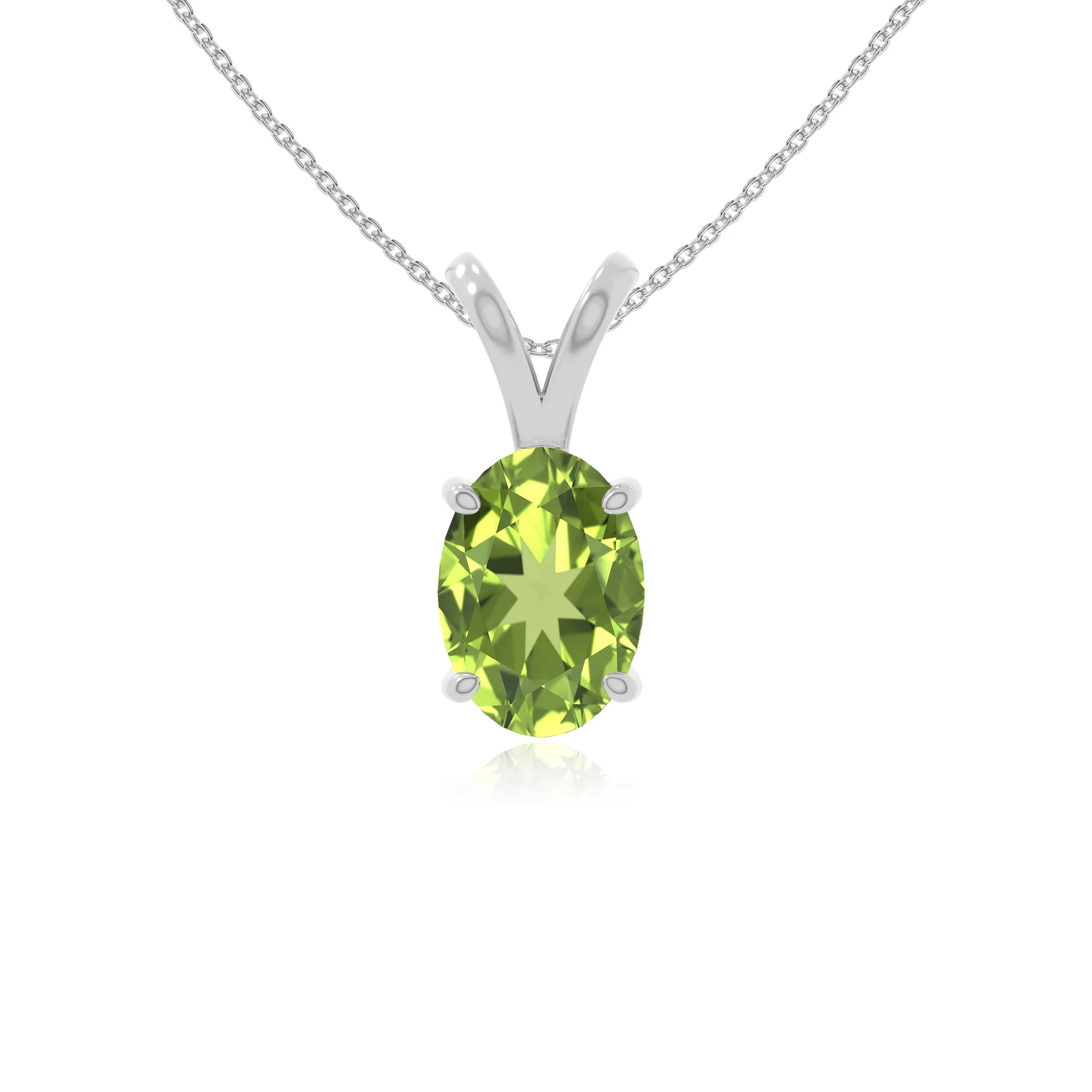 peridot v-bale solitaire necklaces in sterling silver 