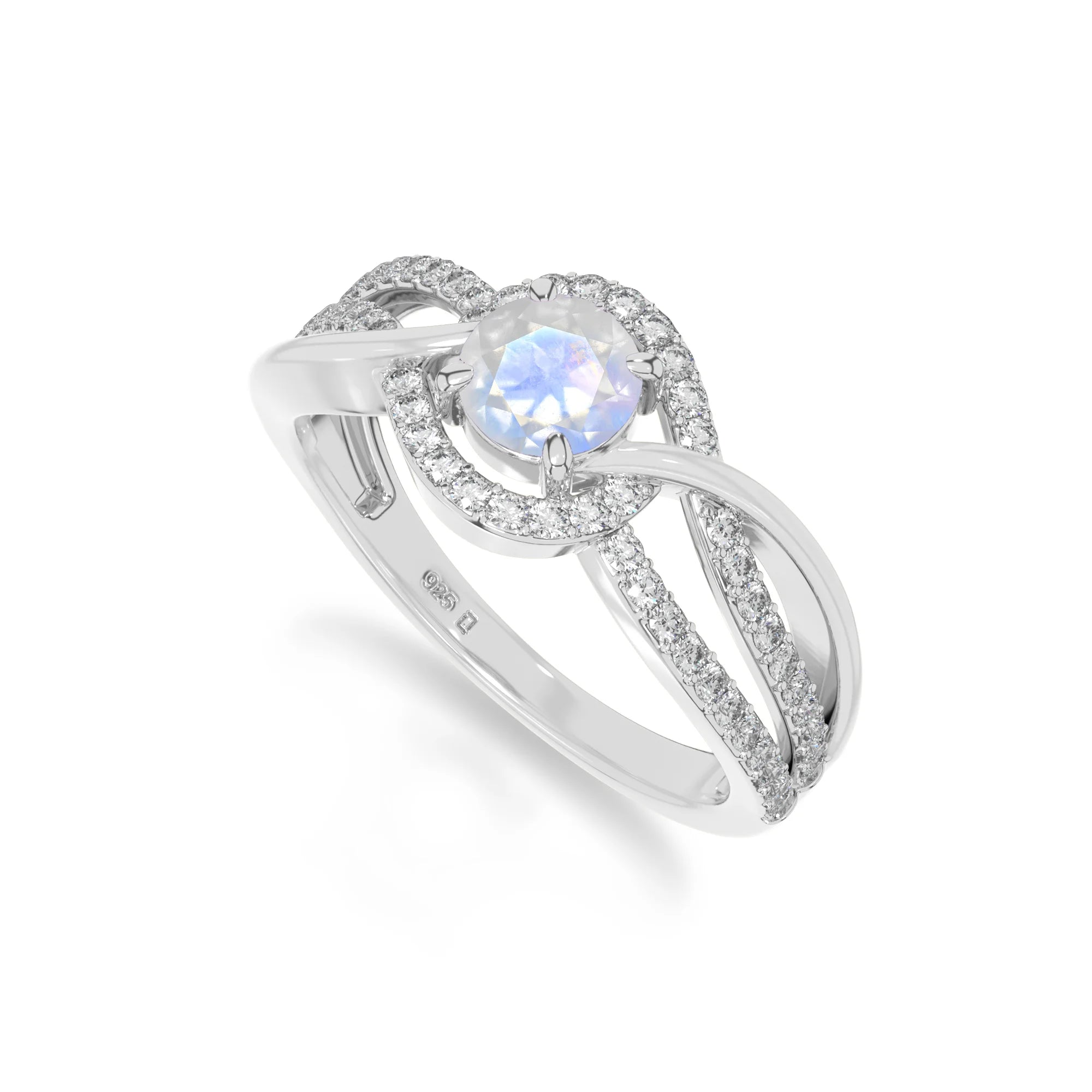 natural rainbow moonstone solitaire engagement rings in sterling silver 