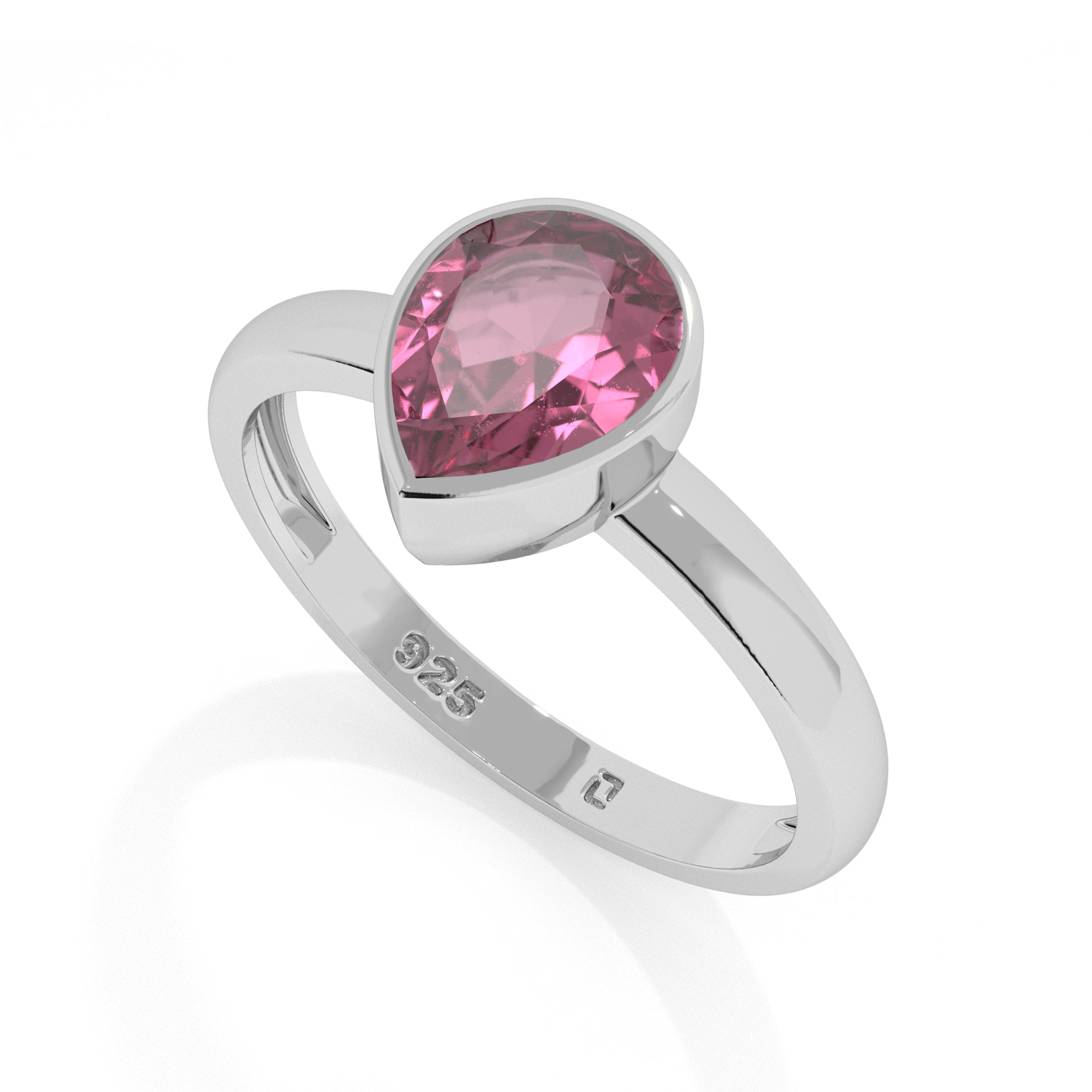 pink tourmaline pear cut stackable bezel-set ring