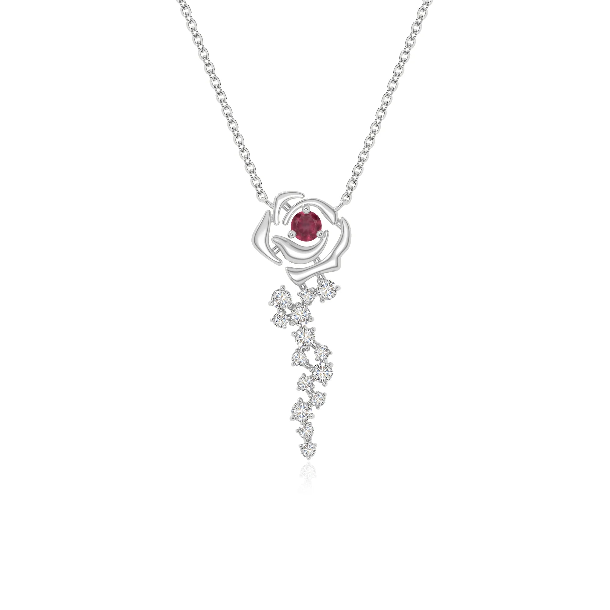 natural ruby rose flower necklaces in sterling silver 