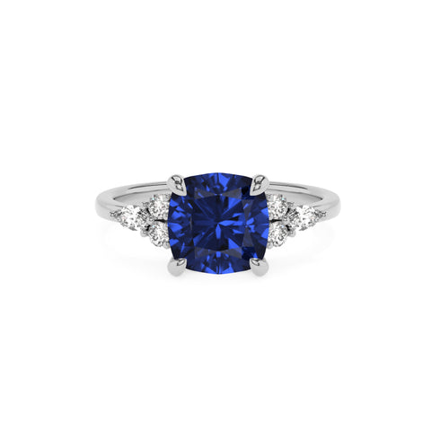 lab-grown blue-sapphire cushion solitaire engagement ring