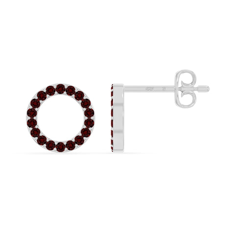 natural garnet circle stud earrings in sterling silver 