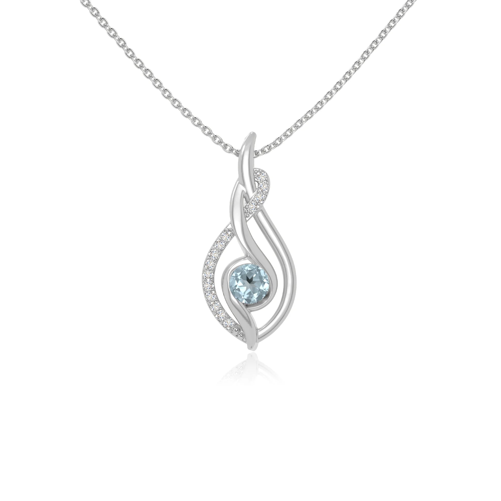 natural aquamarine twisted infinty knot necklaces in sterling silver 
