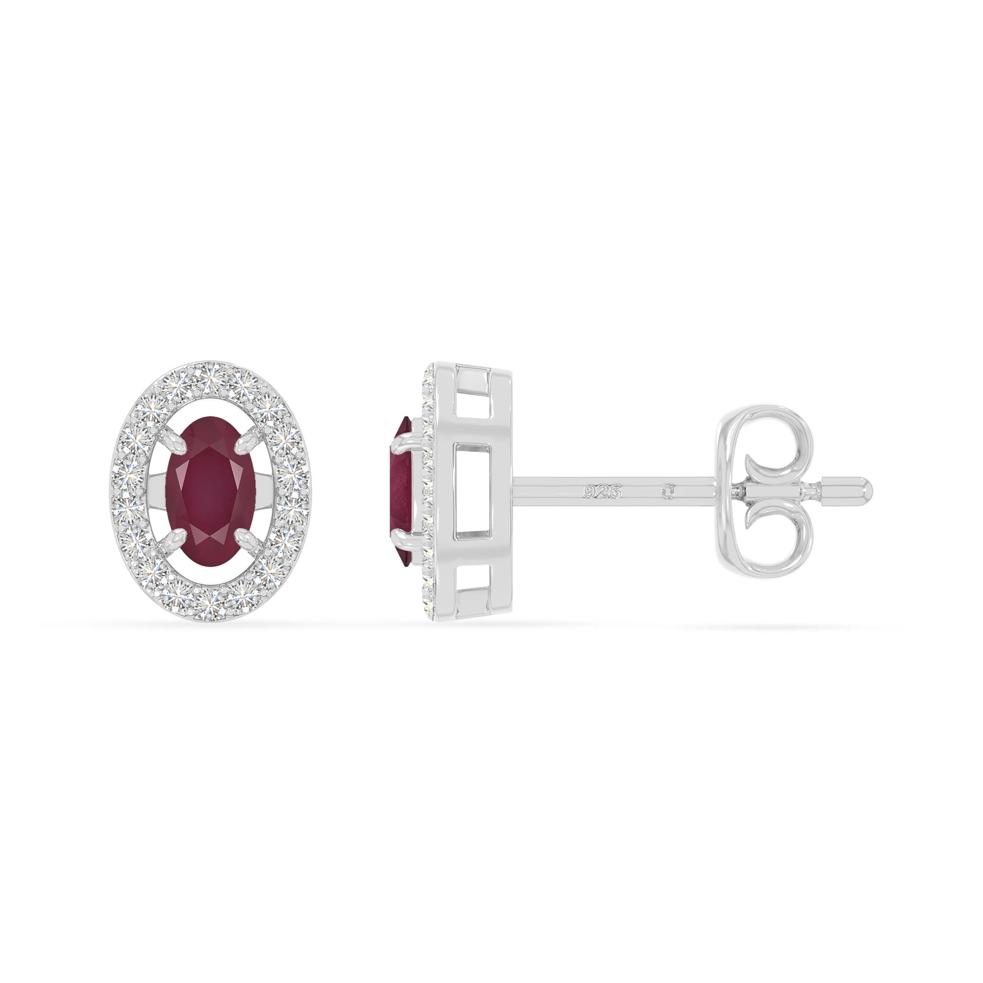 natural ruby halo stud earrings in sterling silver 