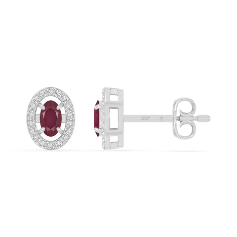 natural ruby halo stud earrings in sterling silver 