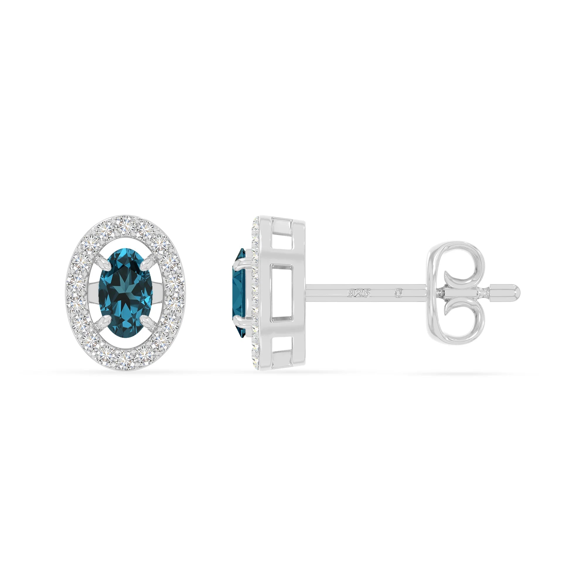natural london-blue-topaz halo stud earrings in sterling silver 