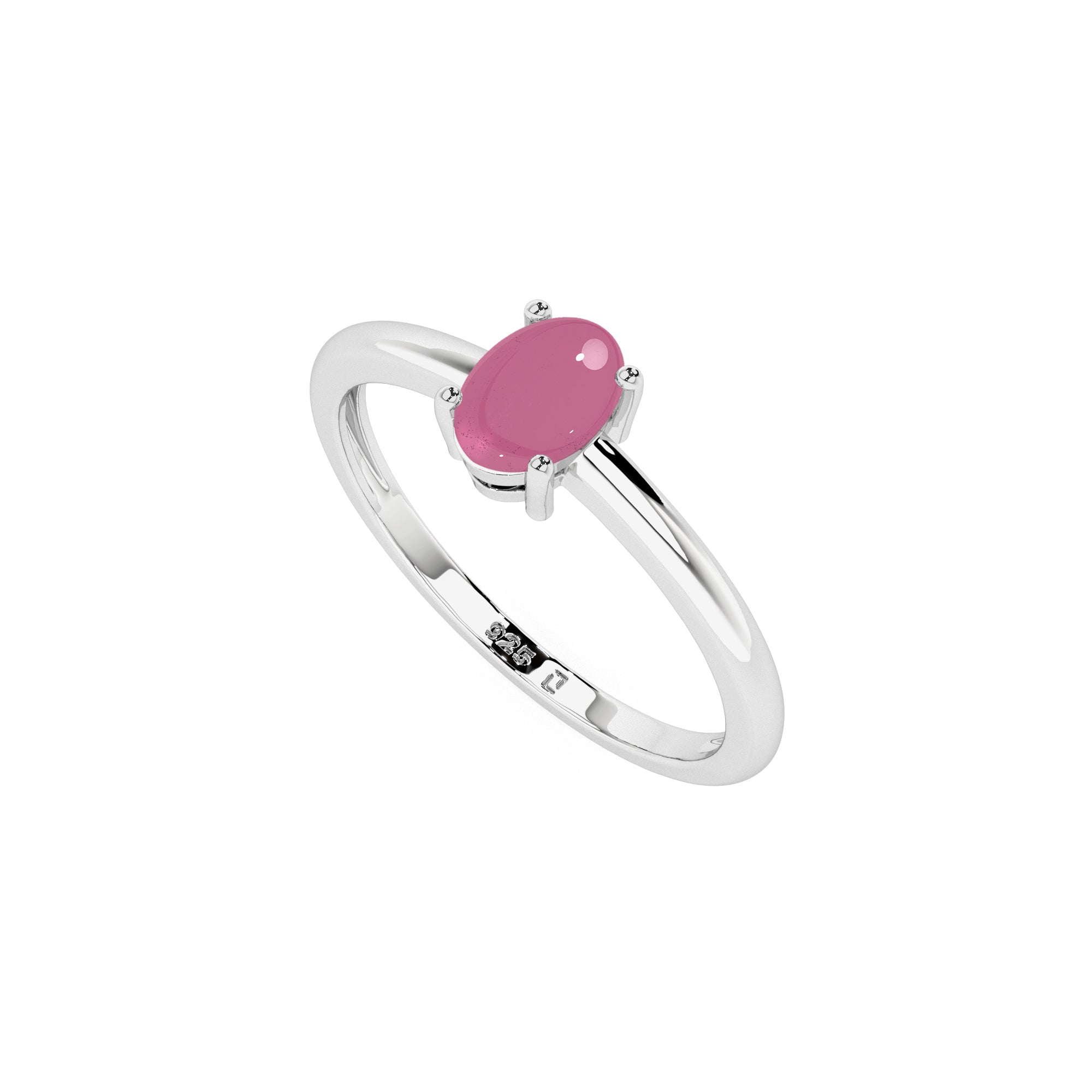 pink tourmaline oval cab stackable prong-set ring