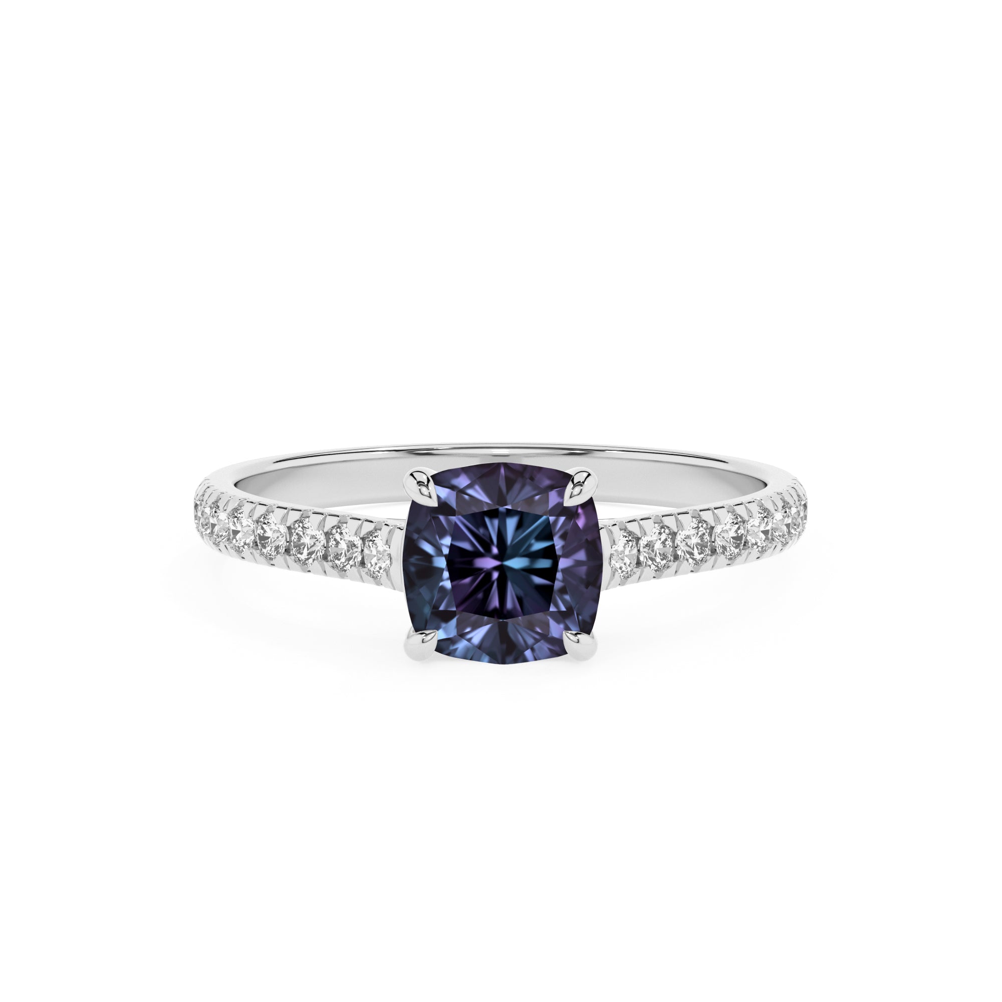 lab grown alexandrite cushion half eterity solitaire engagement ring