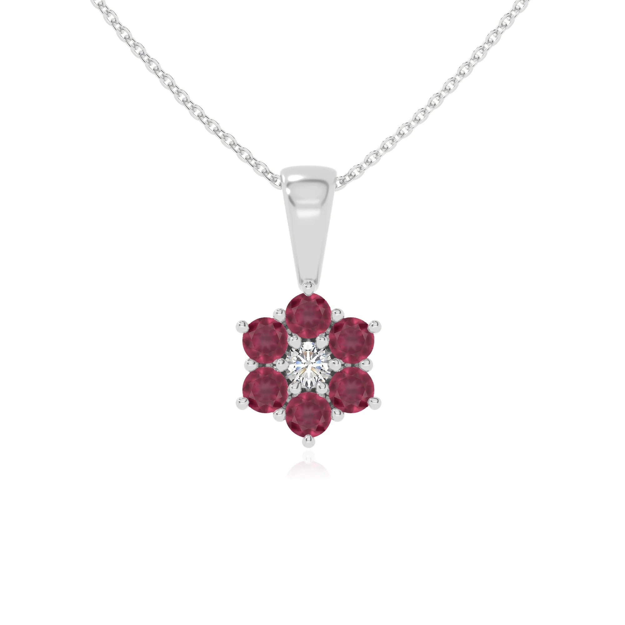 natural ruby flower necklaces in sterling silver 