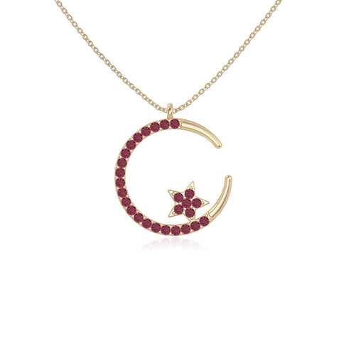 natural ruby moon & star necklaces in yellow gold vermeil 