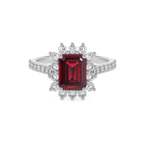 lab-grown ruby emerald half eterity halo solitaire engagement ring