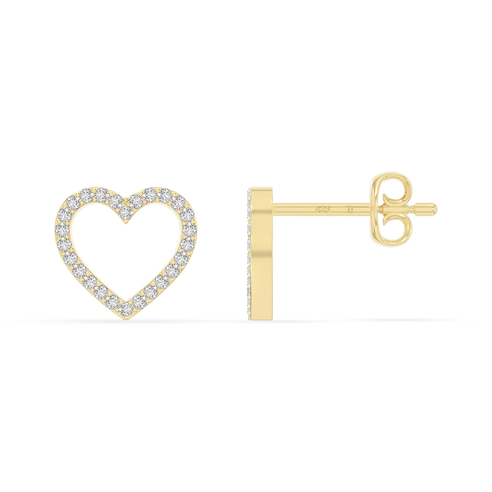 moissanite heart stud earrings in yellow gold vermeil 