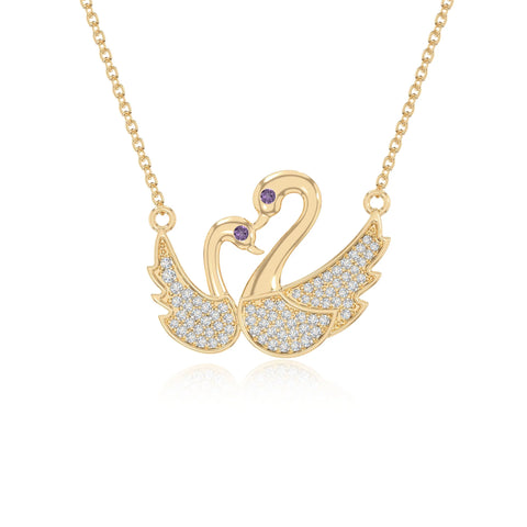 natural amethyst mother child swan necklaces in yellow gold vermeil 