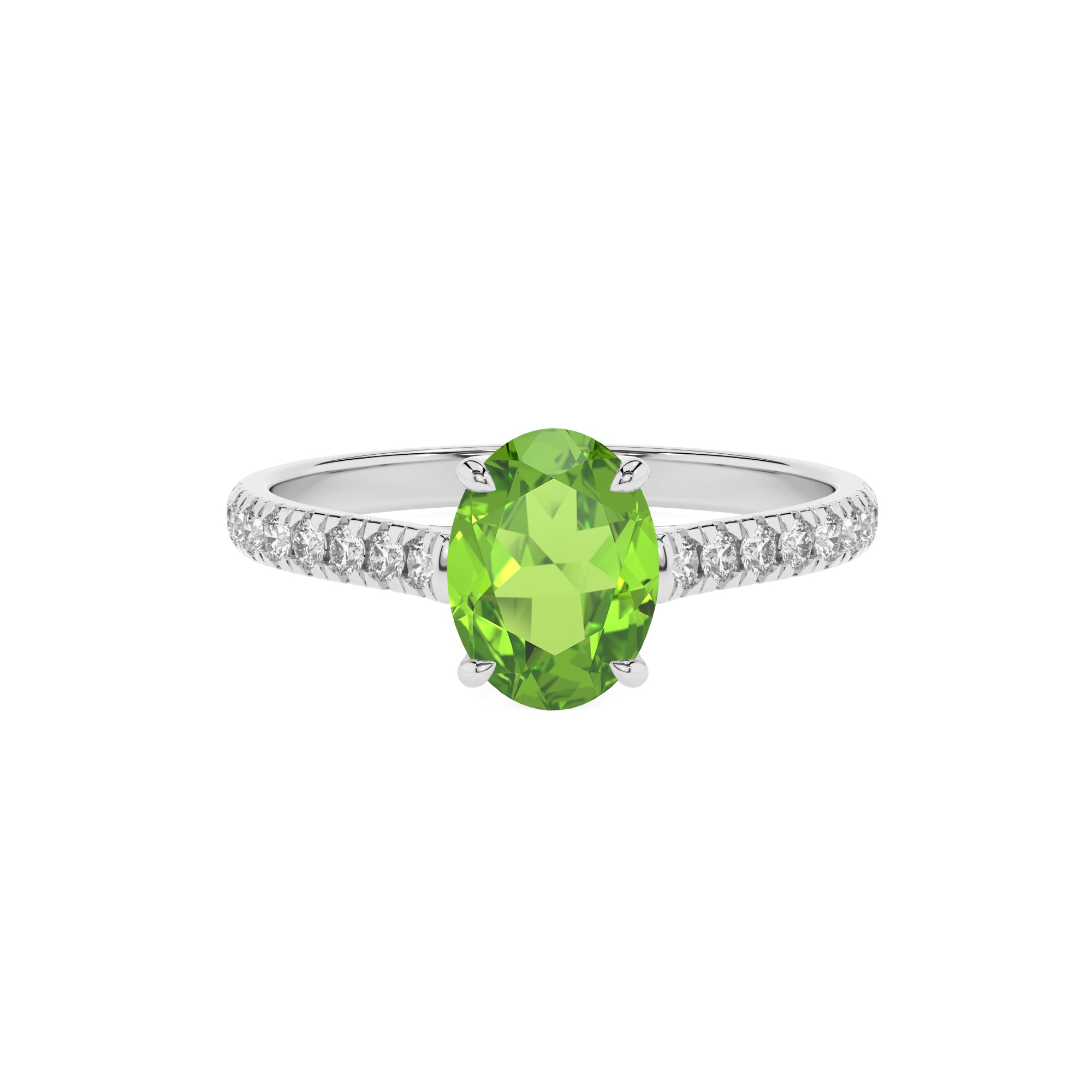 natural peridot oval half eterity solitaire engagement ring