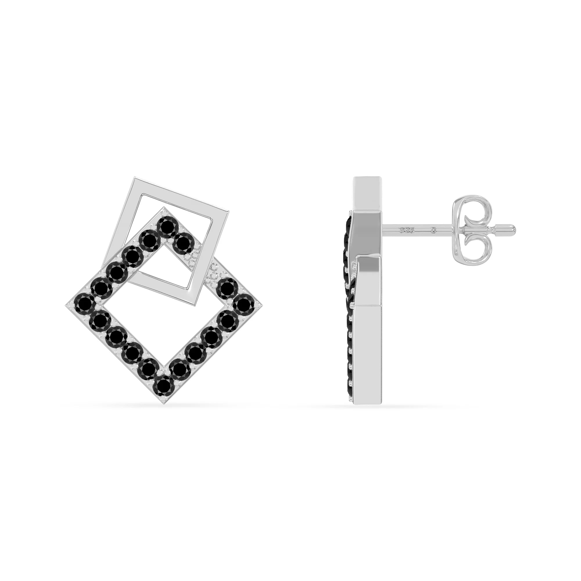 natural black-onyx square stud earrings in sterling silver 