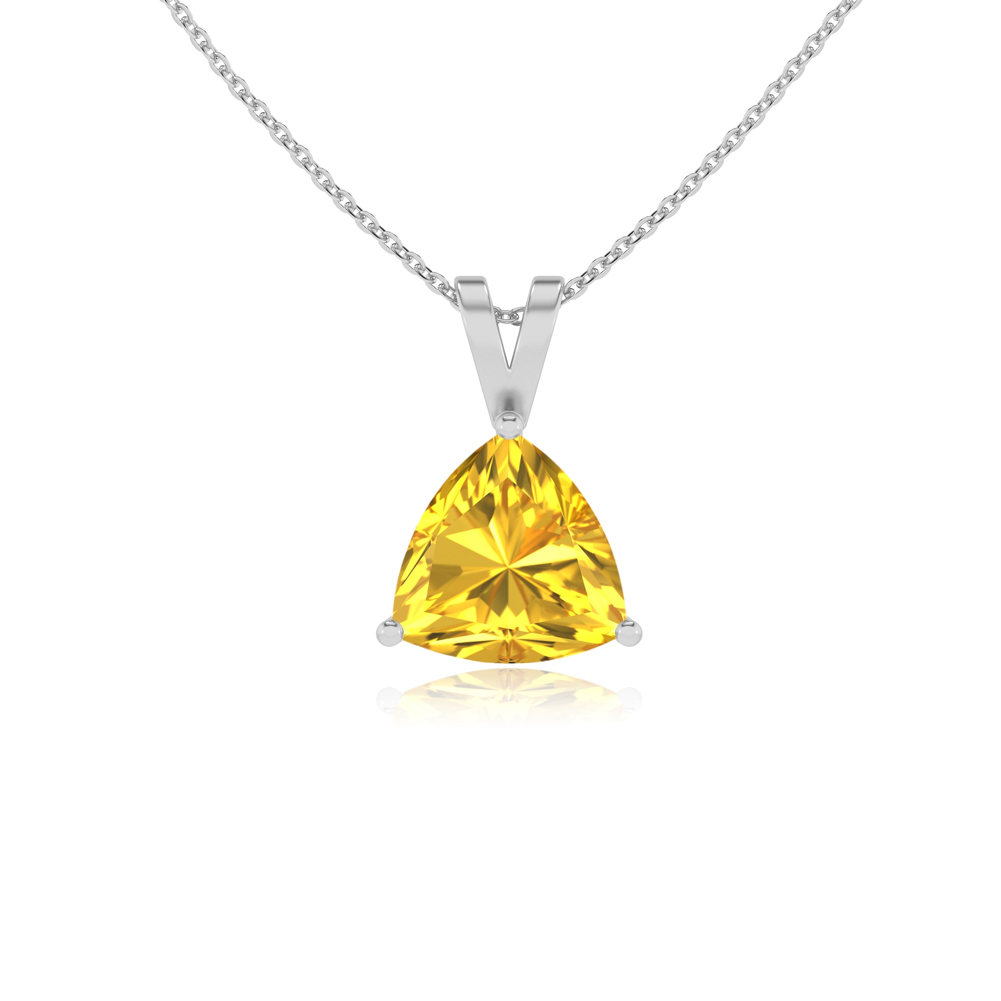 lab grown yellow sapphire trillion shape solitaire v-bale pendant necklace