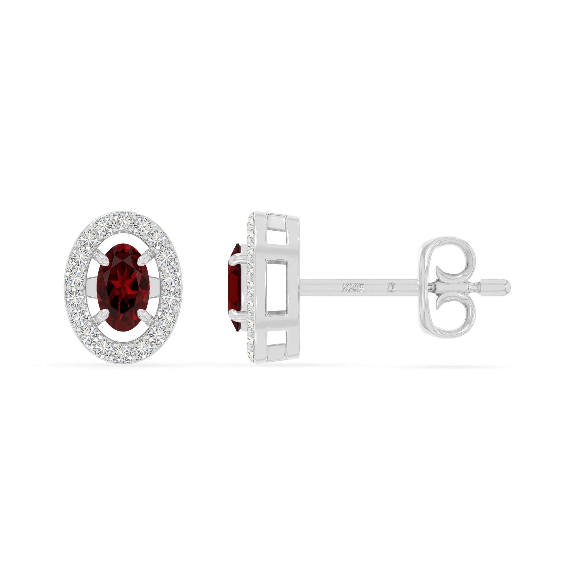 natural garnet halo stud earrings in sterling silver 