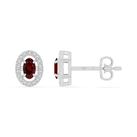 natural garnet halo stud earrings in sterling silver 
