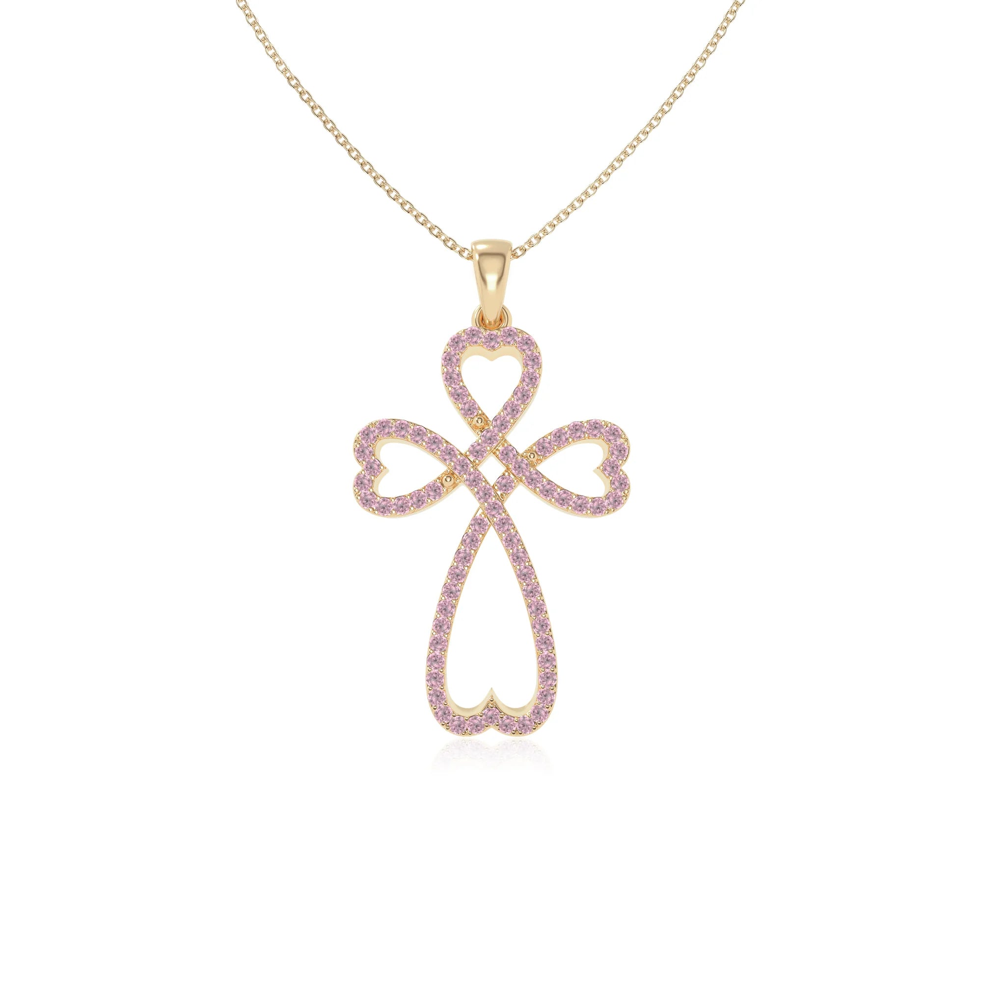 natural pink-tourmaline infinity cross necklaces in yellow gold vermeil 