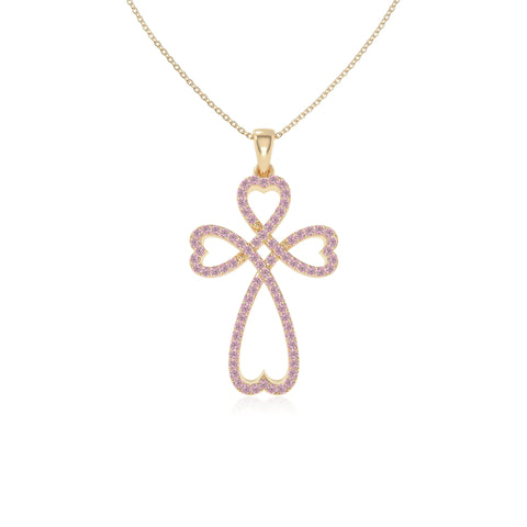 natural pink-tourmaline infinity cross necklaces in yellow gold vermeil 
