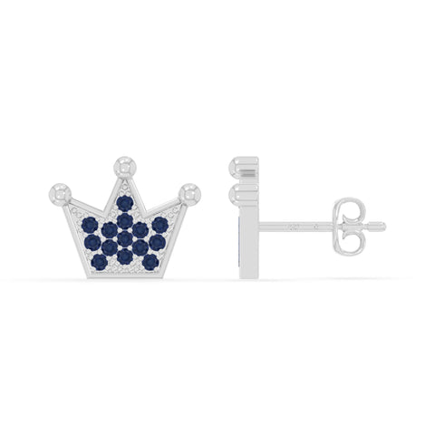 natural blue-sapphire crown stud earrings in sterling silver 